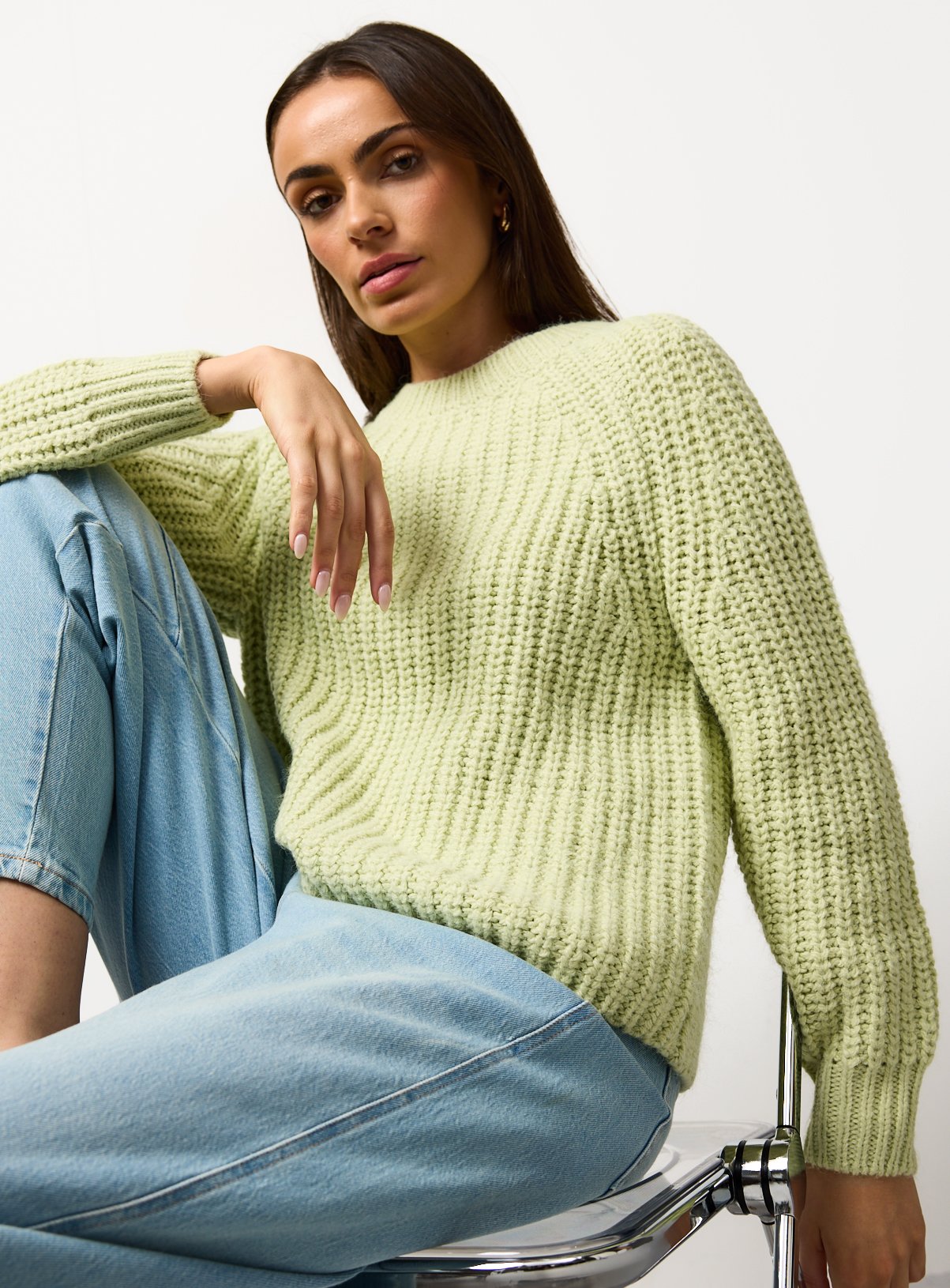 Pale Green Fisherman Cable Knit Jumper 8 - Image 1 thumbnail